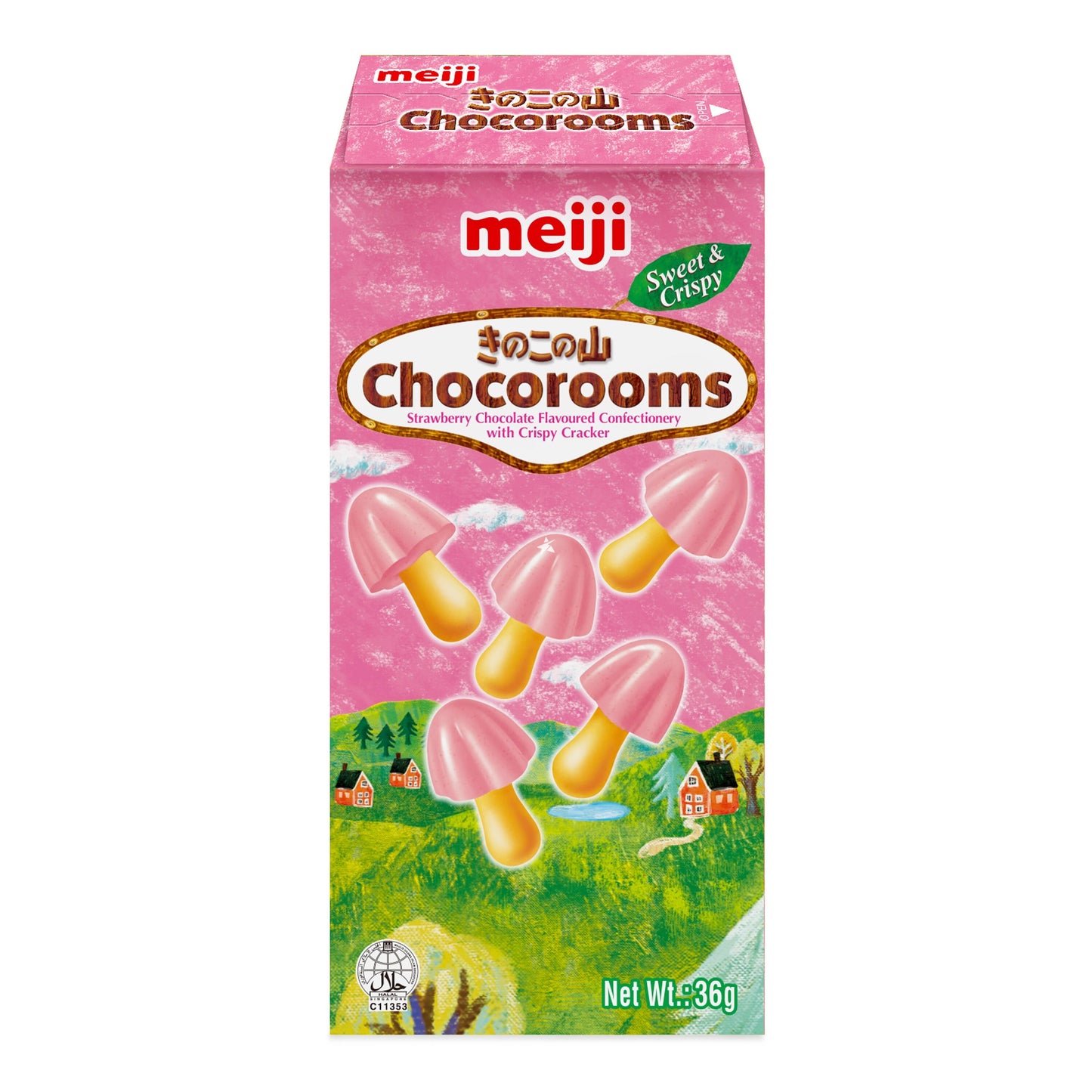 Chockladtoppade svampar med jordgubbsmak 40g, Meiji