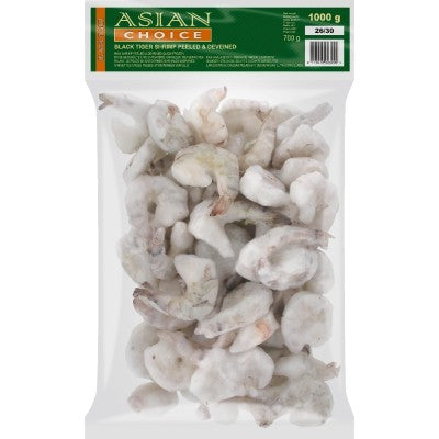 Svart Tiger Räkor Skalade 26/30 1kg, Asian Choice