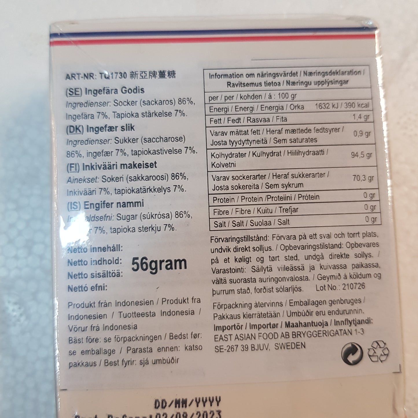 Ingefära godis 56g, Sina