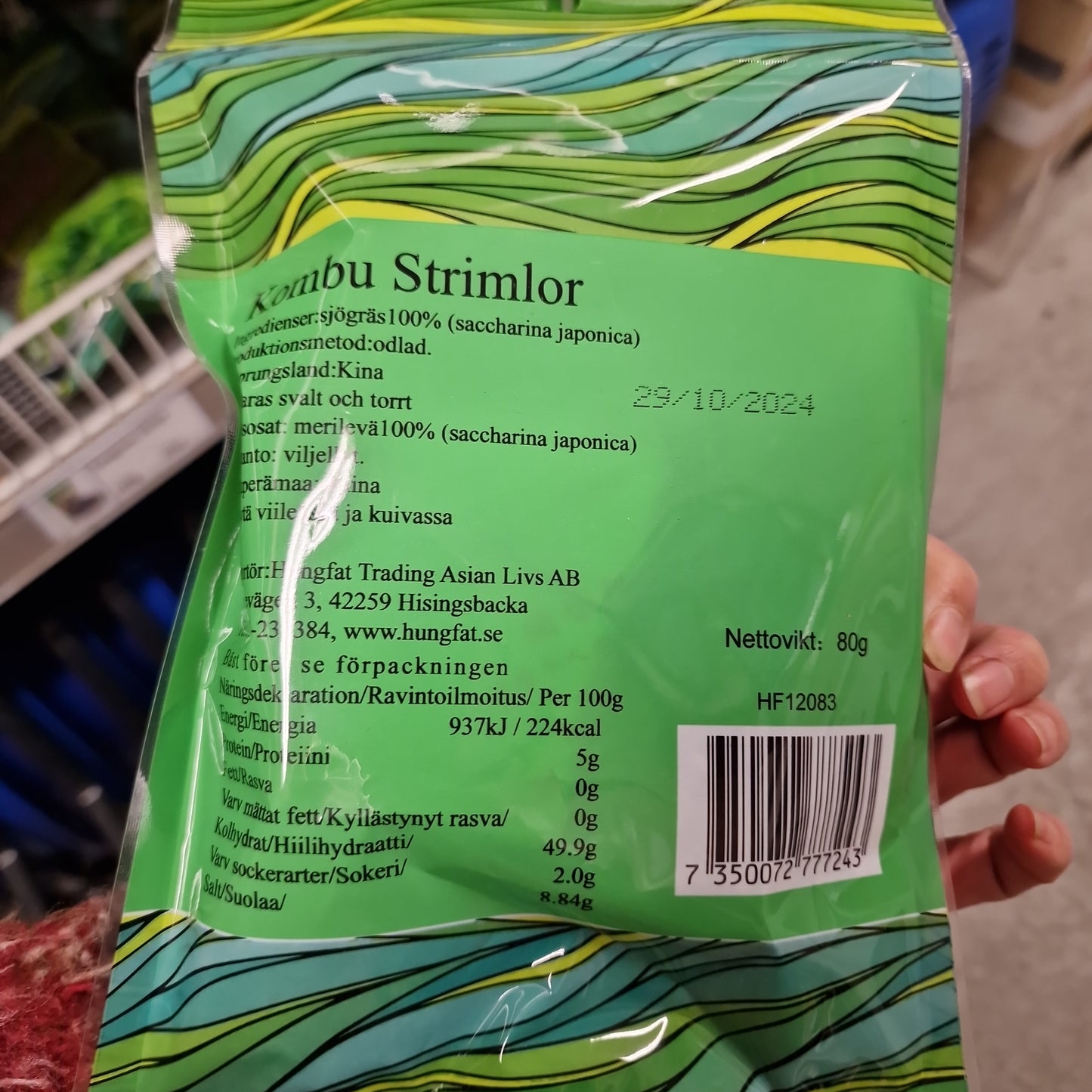 strimrad torkade sjögräs kombu