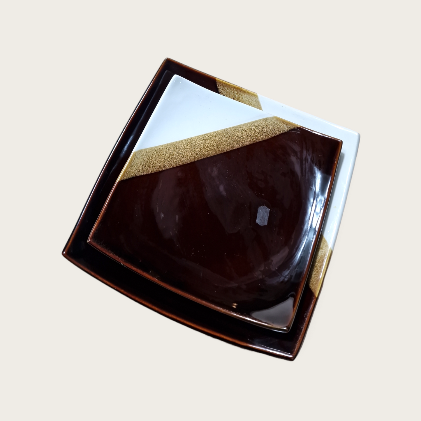 Fyrkantig Tallrik Brun/Vit