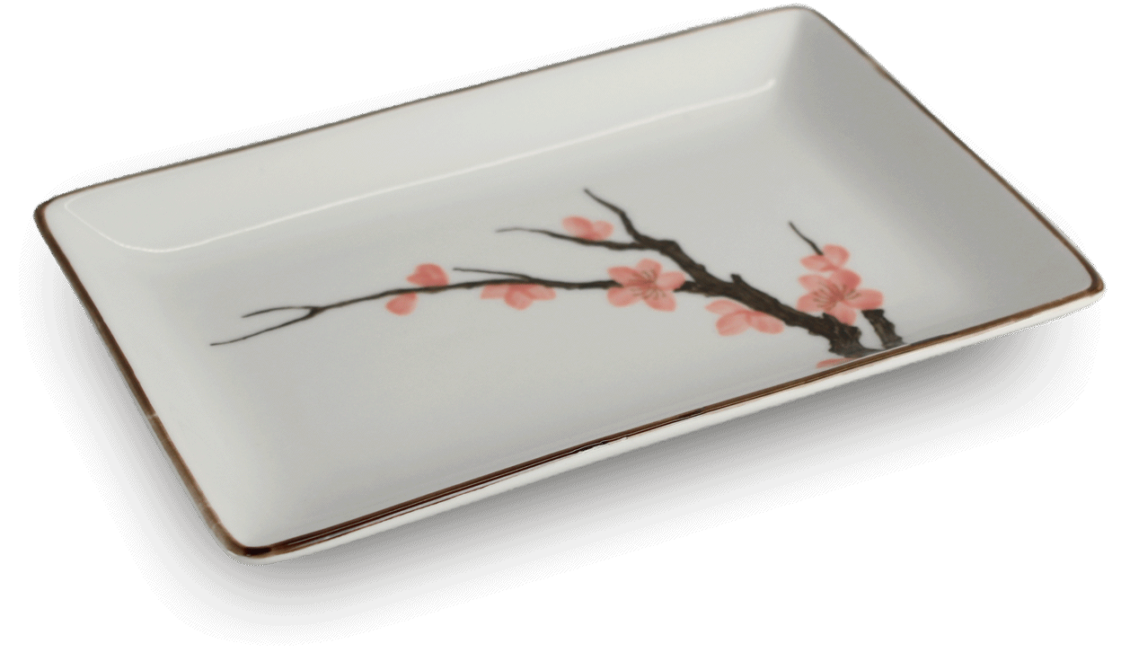Sushitallrik med Sakura-motiv. Storlek: 20×13 cm | H2,5 cm.