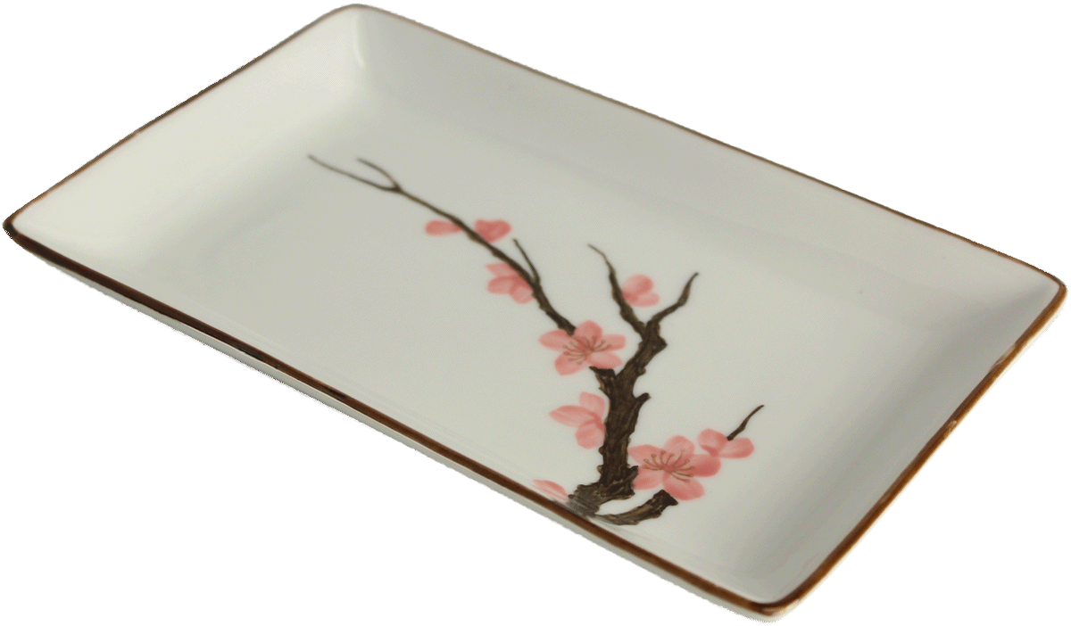 Sushitallrik med Sakura-motiv. Storlek: 20×13 cm | H2,5 cm.