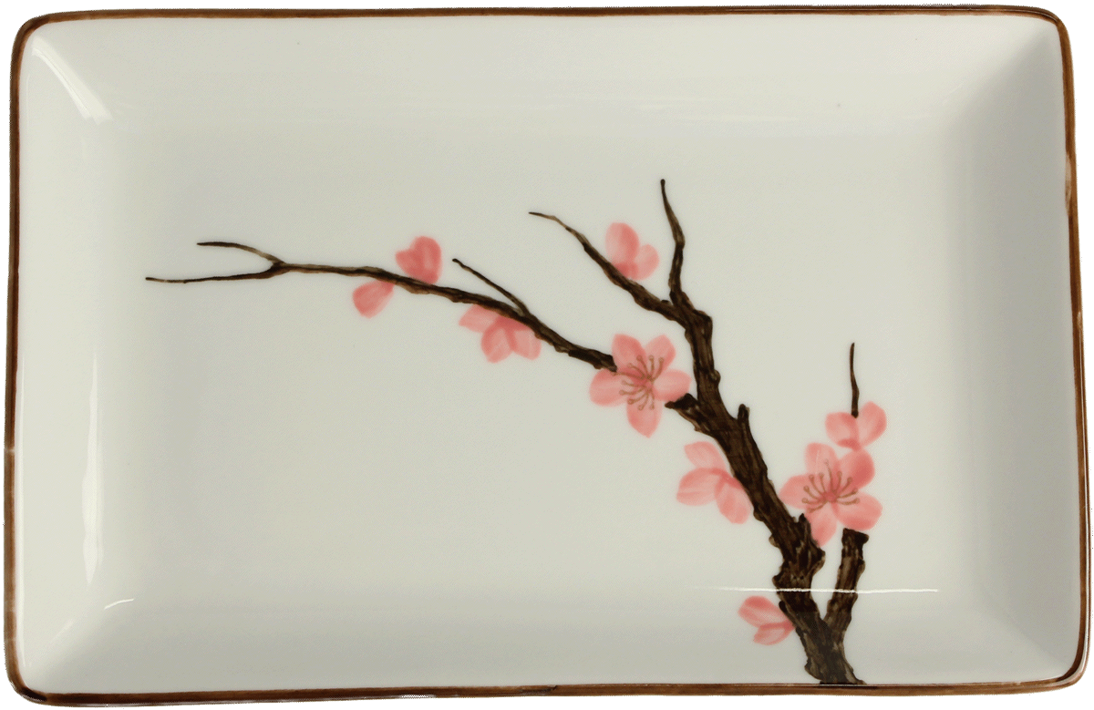 Sushitallrik med Sakura-motiv. Storlek: 20×13 cm | H2,5 cm.