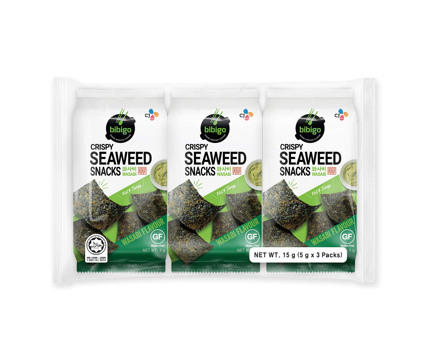 Crispy Seaweed Snacks Wasabi flavor 3pack (15g), Bibigo