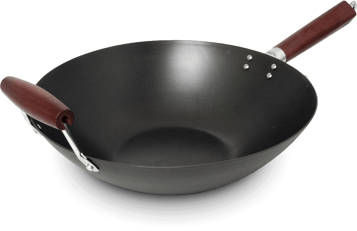 Wok med handtag i kolstål. Storlek: Ø35 cm.