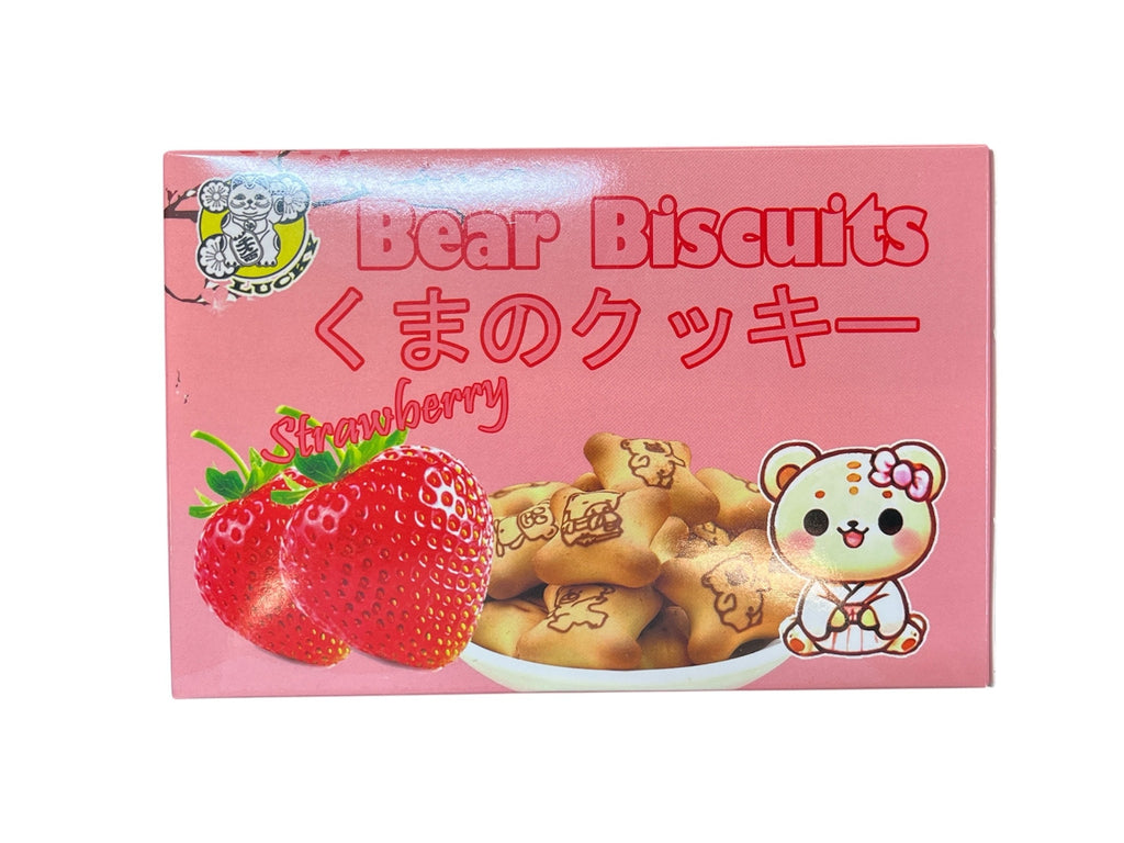 Björnkakor med jordgubbsfyllning 50g, Lucky Cat