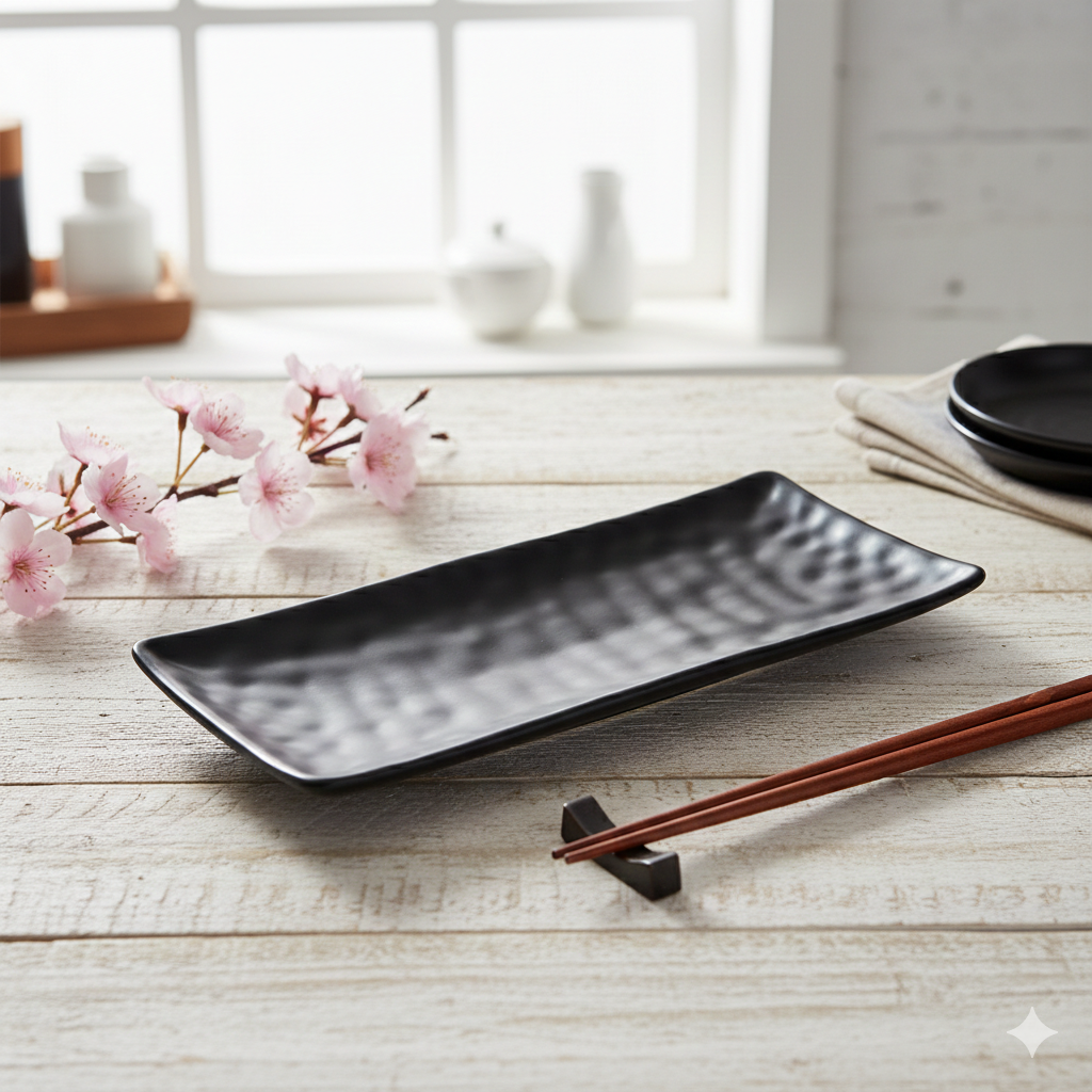 Avlång fat svart melamin 28x11cm