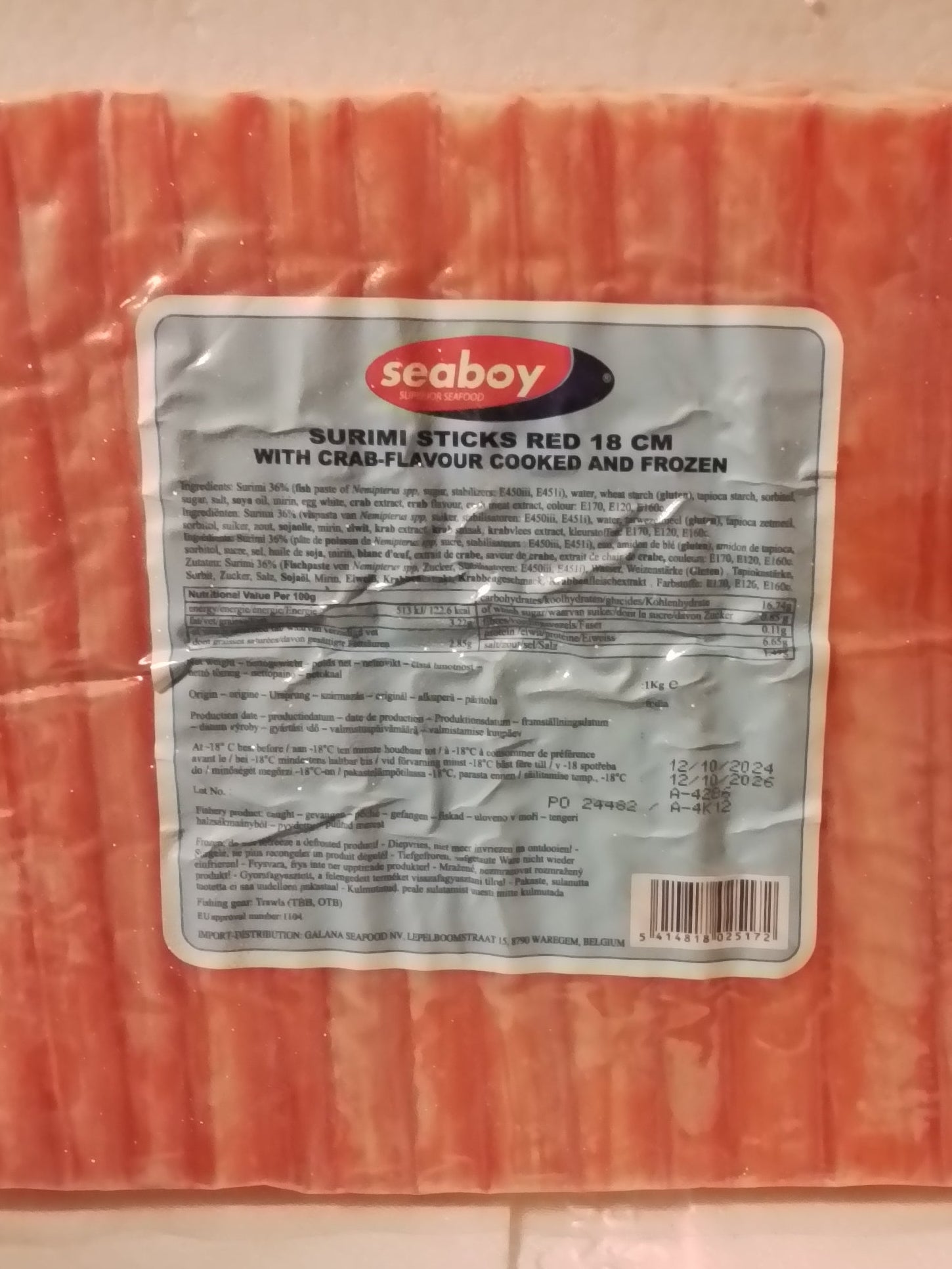 Fryst Surimi Crabsticks 18cm 1kg Seaboy