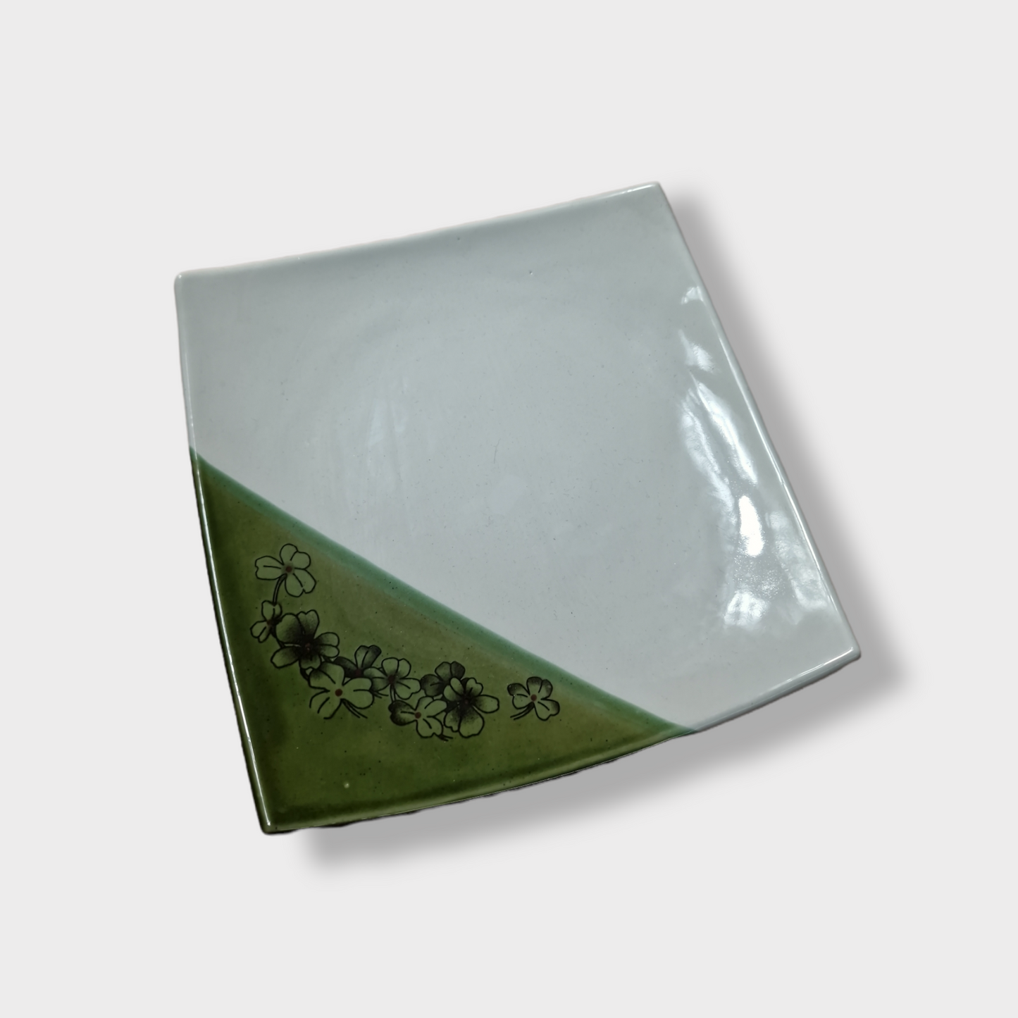 Fyrkantig Vit/Grön Tallrik