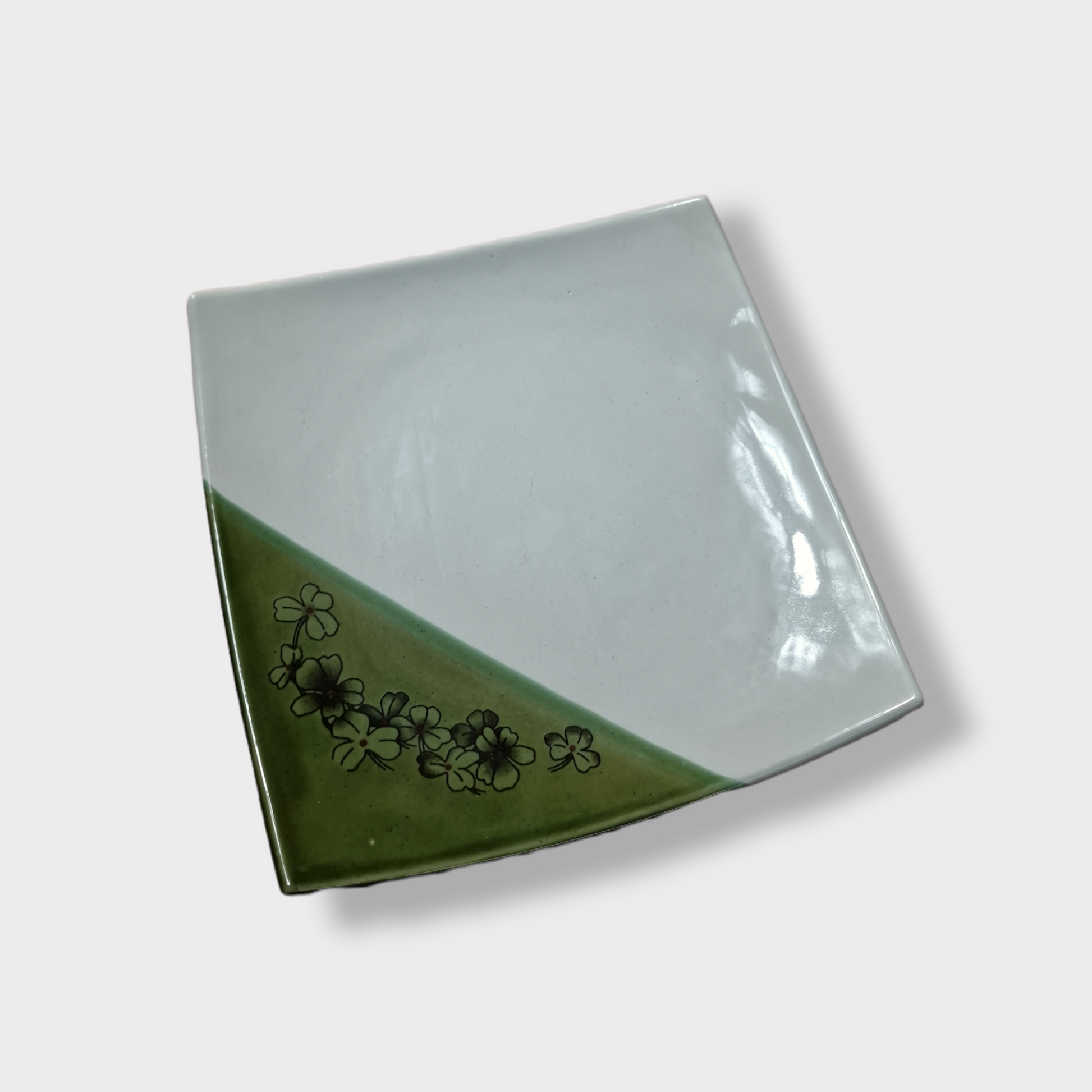 Fyrkantig Vit/Grön Tallrik