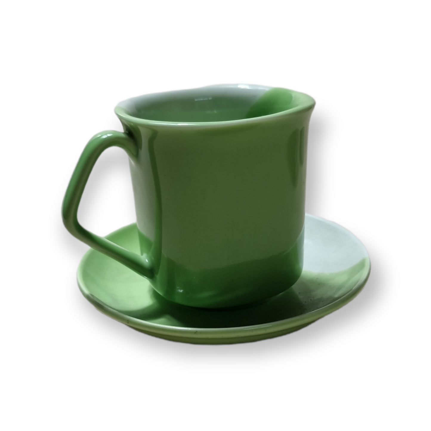 Liten grön/vit Kopp med Fat