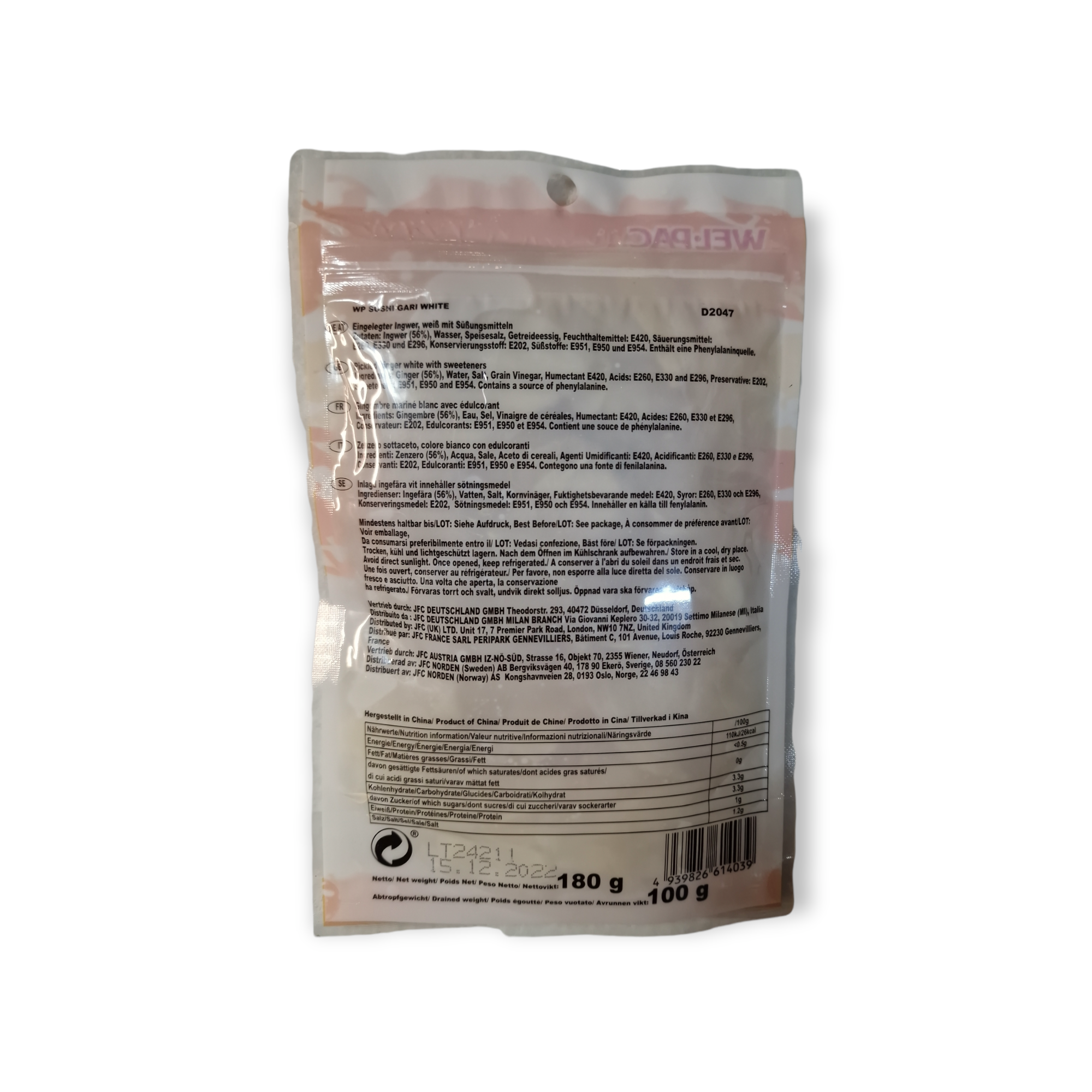 Inlagd ingefära för Sushi 100g, Welpac – asienlivs