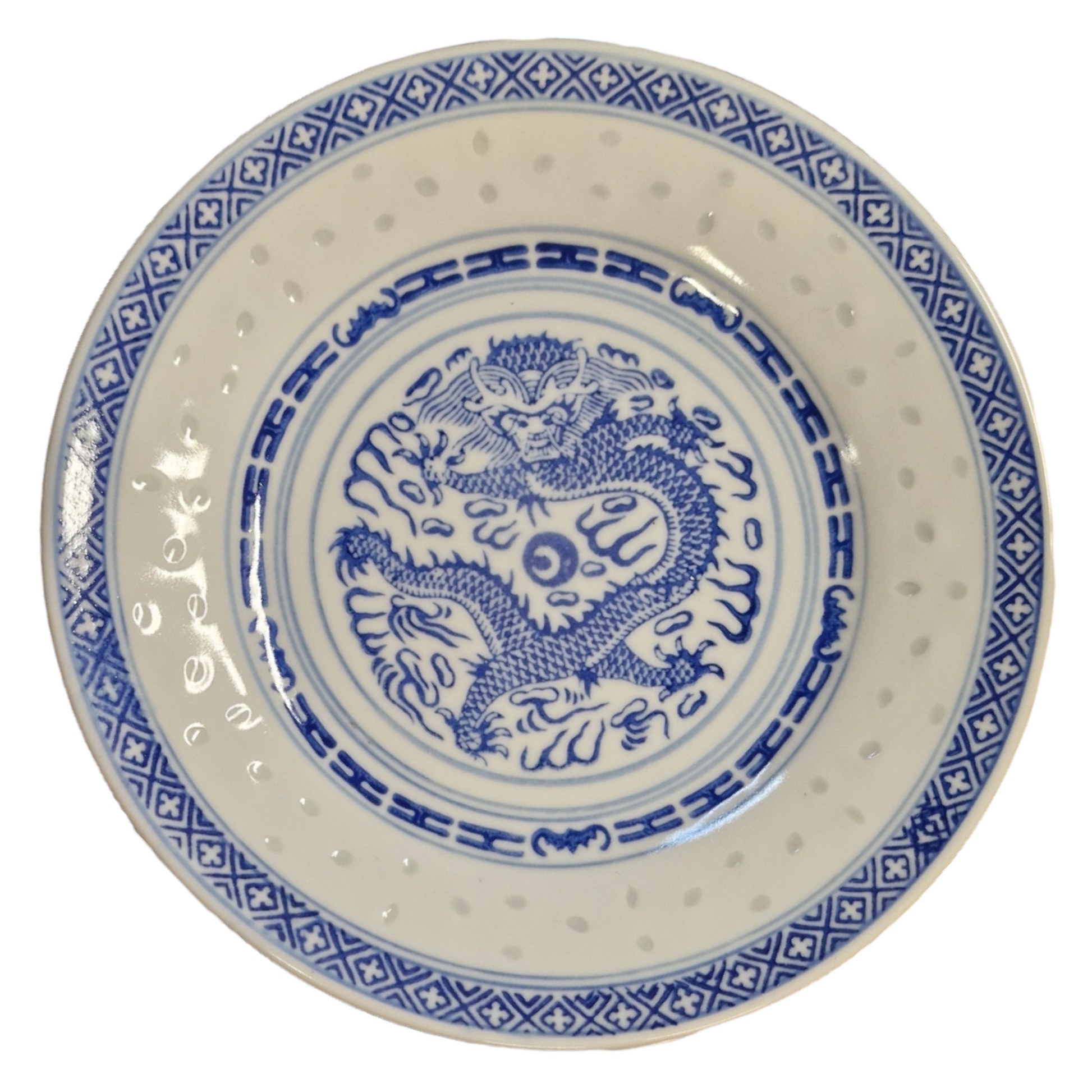 Tallrik blåvit med drake